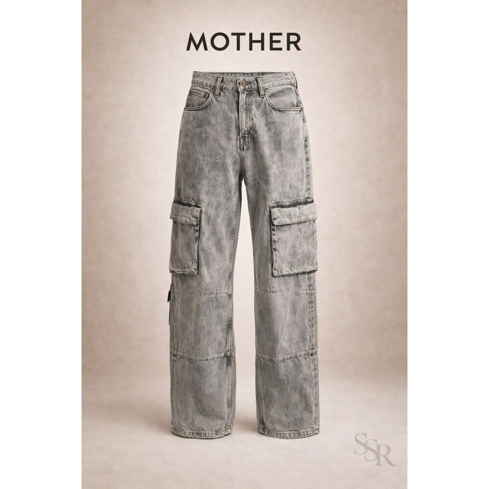 Mother The Side Dish Cargo Skimp Jeans Salt Pepper Wash Size 27 High Rise Utilit